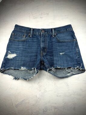 Levi’s 527 Cutoff Denim Shorts Distressed Raw Hem Blue‎ W32